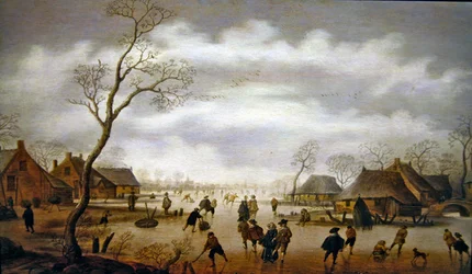 Eine Winterszene mit Schlittschuhläufern