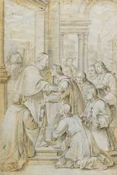 Der heilige Bruno trifft Bischof Hugo von Köln