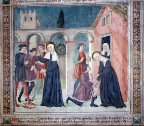 Leben der Heiligen Francesca Romana: Die Heilige heilt einen verwundeten Mann