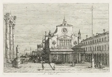 Ansichten: Drei Säulen und eine Statue an der Küste, 1735-1746