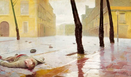 Nach dem Kampf. Gemälde von Antonio Fillol (1870-1930)