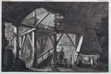 Bühnenbild, Innenraum eines zerstörten Bauernhauses