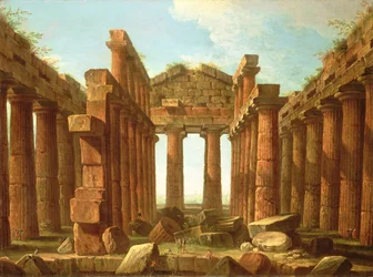 Figuren bewundern den Tempel des Neptun in Paestum