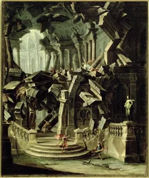 Samson zerstört den Tempel des Dagan, Gott der Philister