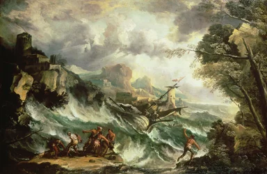 Meereslandschaft mit Schiffswrack, um 1700-07