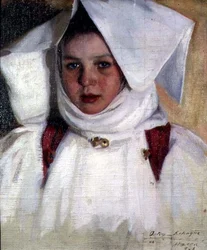 Mädchen im weißen Kleid und Mütze