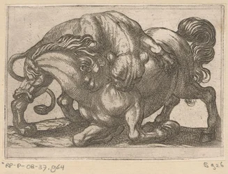 Eine Löwin greift ein Pferd an