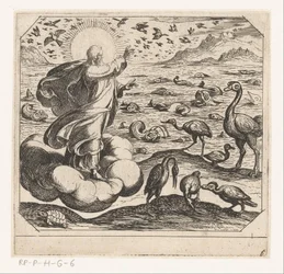 Gott erschafft die Vögel und die Fische