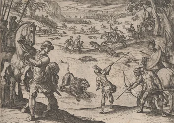 Tafel 11: Alexanders Löwenjagd, aus Die Taten Alexanders des Großen, 1608