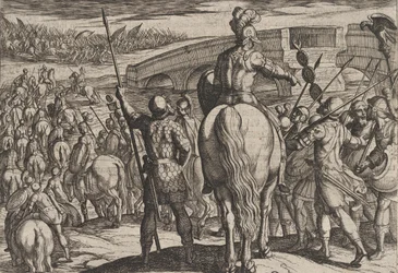 Tafel 24: Die Vorhut der neuen römischen Truppen wird zurückgeschlagen, aus Der Krieg der Römer (1611)