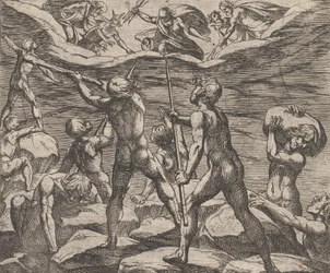 Tafel 6: Die Riesen versuchen, den Olymp zu stürmen Gigantomachia, aus Ovids 
