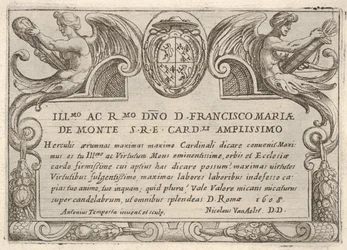 Titelblatt für die Serie Die Arbeiten des Herkules mit den Wappen von Kardinal Francesco Ma..., 1608