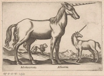 Zwei Einhörner und ein Löwe