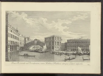 Ansicht des Canal Grande, Palazzo dei Camerlenghi und der Rialtobrücke in Venedig