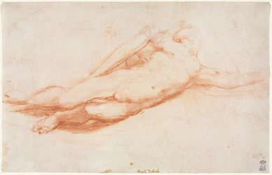 Studie eines gefallenen Soldaten, möglicherweise die Bekehrung des Saulus (recto), um 1525