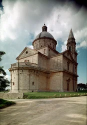 Ansicht der Kirche San Biagio, erbaut von Architekt Antonio da Sangallo dem Älteren (1453-1534) 1518-1545 Montepulciano, Toskana, Italien