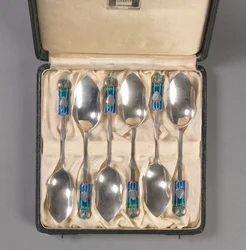 Satz von sechs Löffeln in Originalbox, Hersteller Liberty and Company, ca. 1895-1910