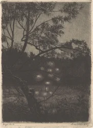 Garten mit leuchtendem Baum