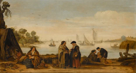 Flusslandschaft mit Frauen, die die Zukunft vorhersagen