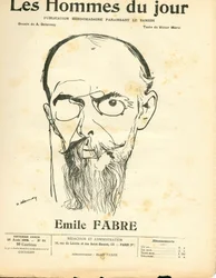 Titelblatt von „Les Hommes du jour“, Satirisch in Schwarz-Weiß