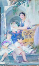 Familie unter den Bögen