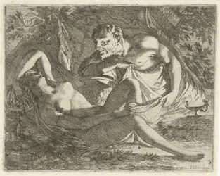 Schlafende Nymphe von einem Satyr beobachtet