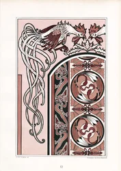 Ornamentale Buchdekoration mit Hähnen