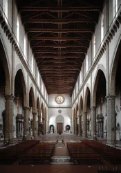 Renaissance: Innenansicht der Basilika Santa Croce, entworfen von Arnolfo di Cambio (1245-1302/1310) 1294. Basilika Santa Croce, Florenz, Italien