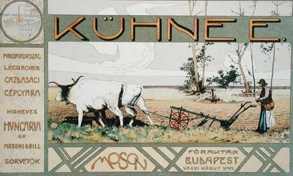 Werbung für landwirtschaftliche Maschinen von E. Kuehne aus Budapest