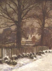 Ulmen in einer verschneiten Gasse