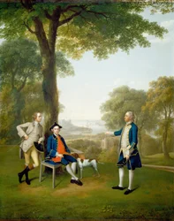 Arthur Holdsworth im Gespräch mit Thomas Taylor und Kapitän Stancombe am Fluss Dart, 1757