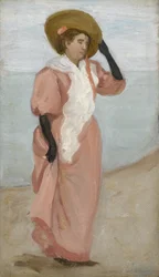 Eine Dame am Meer, (Ein plötzlicher Windstoß), ca. 1895