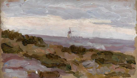 Landschaftsstudie mit Windmühle am Horizont, um 1900