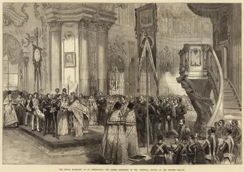 Die königliche Hochzeit in St. Petersburg, die griechische Zeremonie in der kaiserlichen Kapelle des Winterpalastes