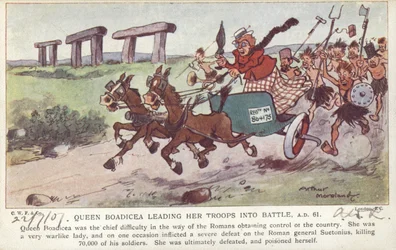 Königin Boadicea führt ihre Truppen in die Schlacht, 61 n. Chr.