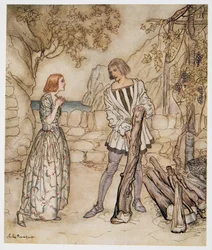 Ach, jetzt, bitte, arbeite nicht so hart, Illustration aus William Shakespeares Der Sturm, veröffentlicht 1926