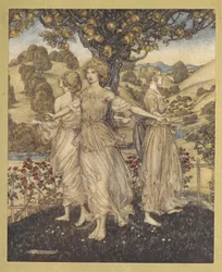 „Alle inmitten der Pracht des Gartens des Hesperus und seiner drei Töchter, die vom goldenen Baum singen.“