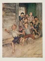 Hervorbrechend wie eine Legion junger Teufel, aus Die Legende von Sleepy Hollow von Washington Irving (1783 - 1859), veröffentlicht 1928