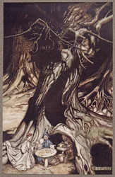 Butter wird aus den Wurzeln alter Bäume gewonnen, aus Peter Pan in Kensington Gardens von J. M. Barrie (1860 - 1937), veröffentlicht 1906