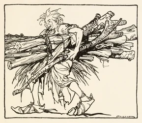 Carl baut einen Unterschlupf für die Nacht, aus The Carl of the Drab Coat in Irish Fairy Tales