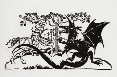 Georg und der Drache. Aus dem Buch Englische Märchen, nacherzählt von F.A. Steel mit Illustrationen von Arthur Rackham, veröffentlicht 1927.