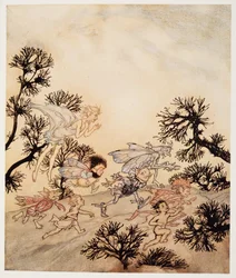 Geht, beauftragt meine Kobolde, dass sie ihre Gelenke mit trockenen Krämpfen mahlen, Illustration aus William Shakespeares Der Sturm, veröffentlicht 1926
