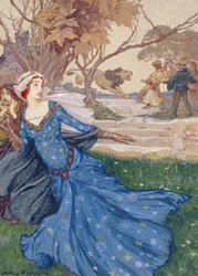 Guinevere wird von La Cote Male Taile gerettet, Illustration aus einer Sammlung von Märchen: Grimm, Andersen und Geschichten von König Artus, veröffentlicht 1905