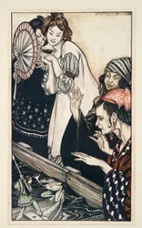 Gullivers Begegnung mit dem Frosch, aus Gullivers Reisen von Jonathan Swift (1667 - 1745), veröffentlicht 1909