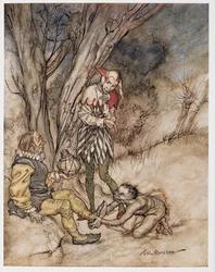 Ich werde deinen Fuß küssen: Ich werde mich deinem Untertan schwören, Illustration aus William Shakespeares Der Sturm, veröffentlicht 1926