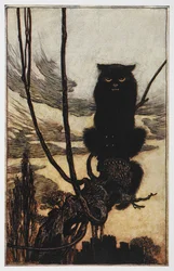Illustration einer schwarzen Katze aus Jorinde und Joringel.