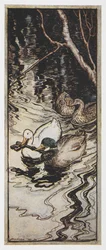 Illustration von zwei Enten, die einen Schlüssel tragen, aus Die Bienenkönigin
