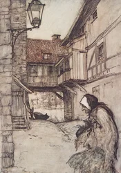 Es war einmal eine arme alte Frau, die in einem Dorf lebte, aus „Die Kinder- und Hausmärchen der Brüder Grimm“, veröffentlicht 1909