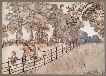 Der Buckel, der Teil des Broad Walk ist, wo alle großen Rennen stattfinden, aus Peter Pan in Kensington Gardens von J M Barrie, veröffentlicht 1906