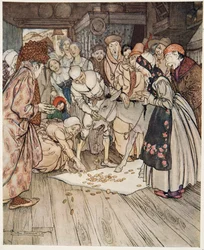 Der Tischlein-deck-dich, der Goldesel und der Knüppel aus dem Sack, aus Brüderchen & Schwesterchen und andere Märchen der Brüder Grimm, veröffentlicht 1917